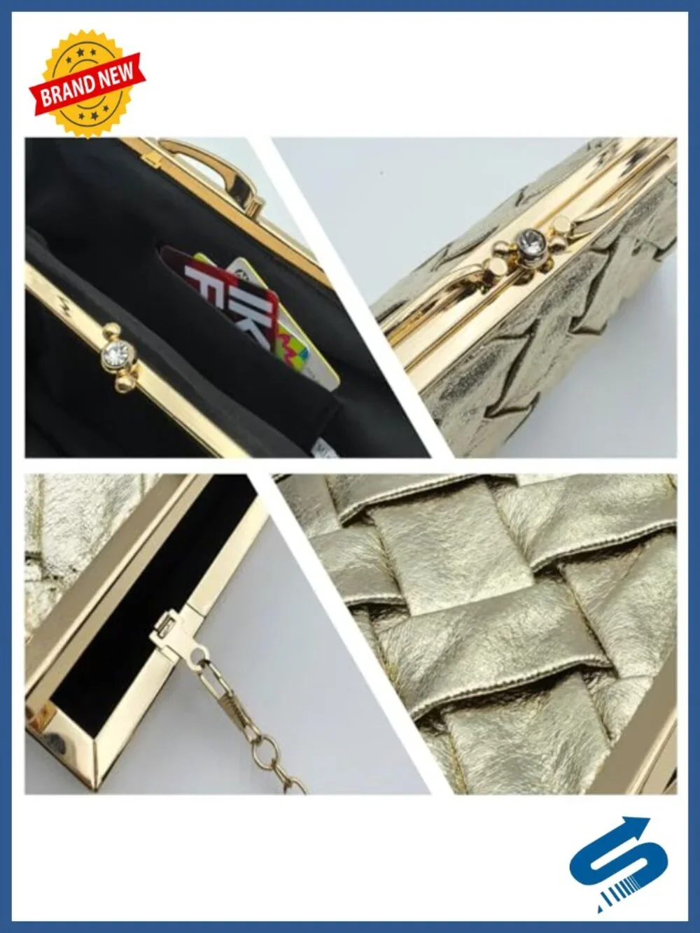 Microfiber Leather Evening Clutch Dual Compartment Detachable Chain